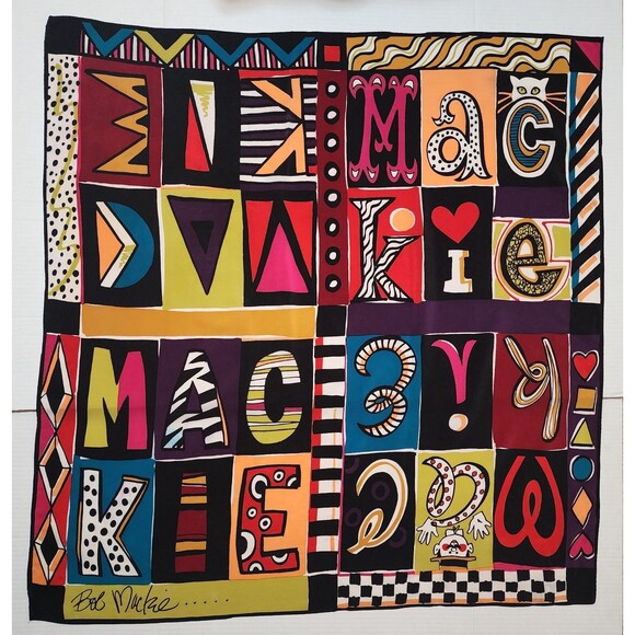 Bob Mackie Accessories - Bob Mackie Wearable Art Silk Scarf 32" x 34" Multicolor Signature Letters